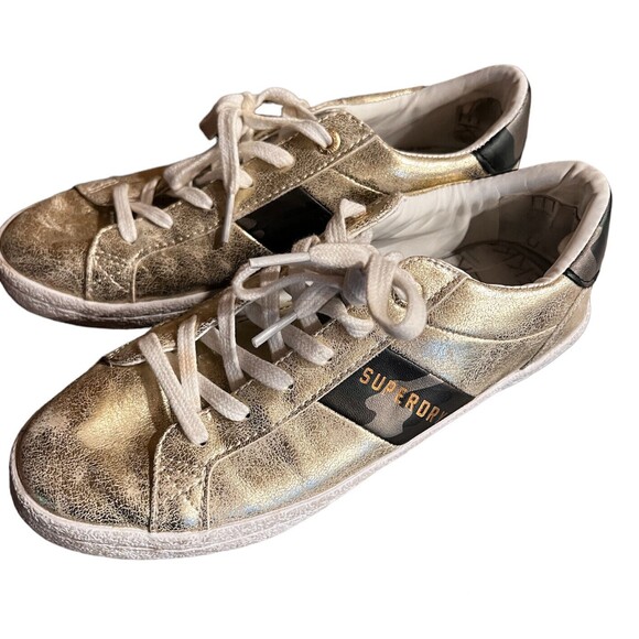 Superdry sneakers womens US 7 low pro metallic trainers Priya lace up shoes y2k - Picture 1 of 12